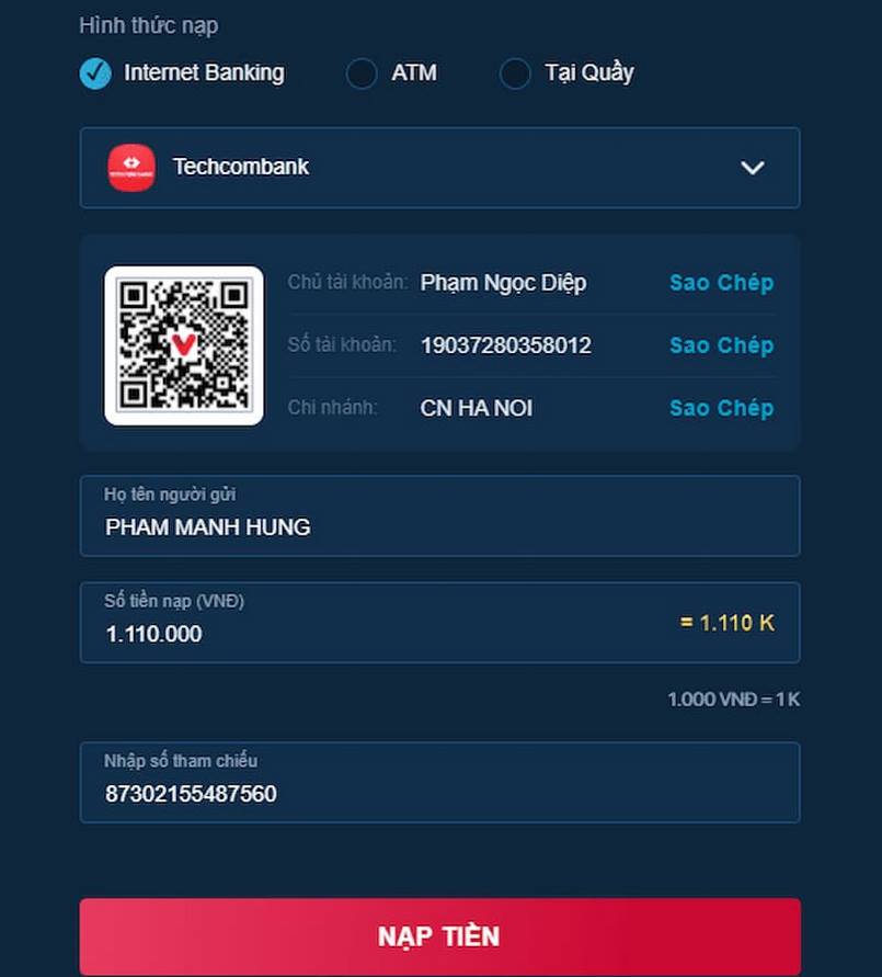 Nạp tiền nhanh chóng, tiện lợi